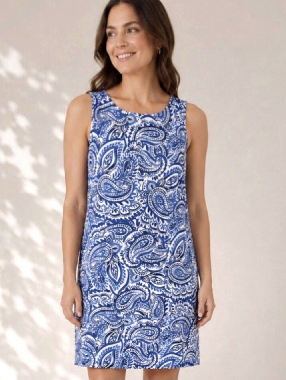 Alyx Blue White Paisley Sleeveless Shift Dress Women’s Size 16